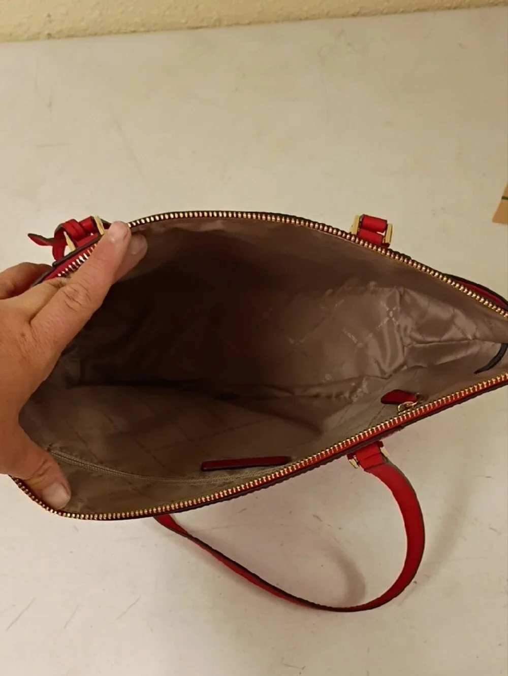 Michael Kors Bright Red Saffiano Tote with Gold Hardware